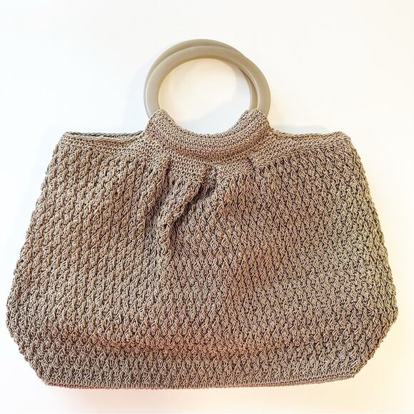Liz Claiborne Vintage Macrame Boho Hippie Staple Crochet Tote Handbag Purse - Picture 1 of 7